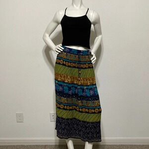 Liz Baker Vintage Bohemian Multicolor Hippie Printed Retro Boho Y2K Maxi Skirt S